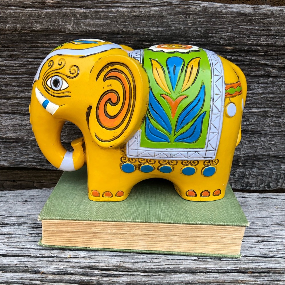 💛1968 Pride bank Vintage 60s Hippy yellow Chalkware made in Japan Vtg ELEPHANT💛 - Picture 4 of 12